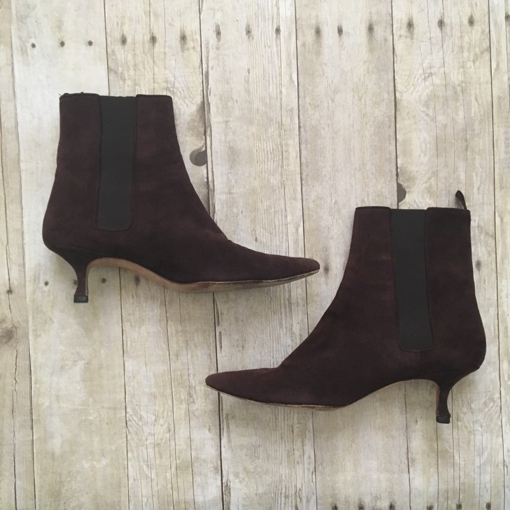 MANOLO BLAHNIK Brown Suede Stiletto Ankle Booties - Picture 2 of 8